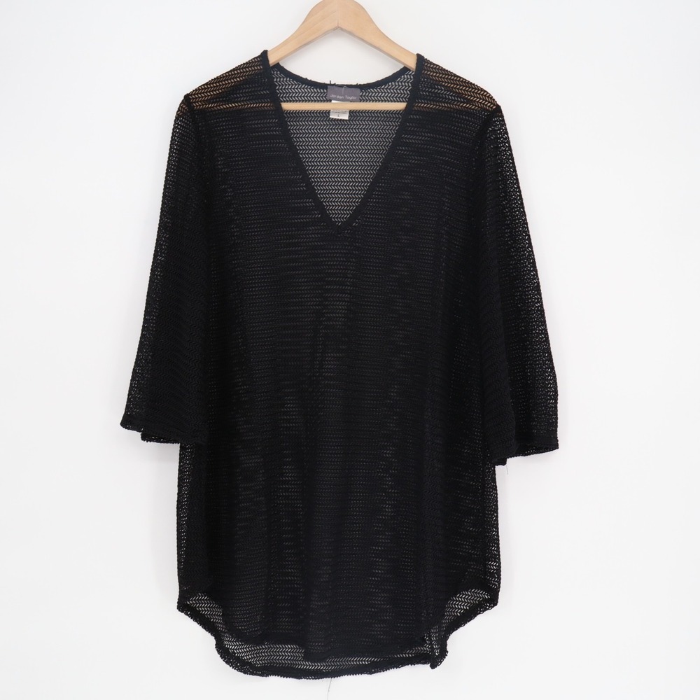 Jordan Taylor Swim Cover Up Womens Large Black Sheer Mesh V-Neck Long Sleeve - Picture 2 of 5
